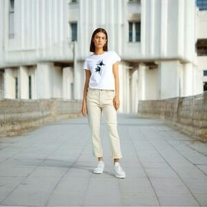 SONOMA Beige Cotton Stretch Jeans Women Size 8 Mid Rise Ankle 27" Inseam VG